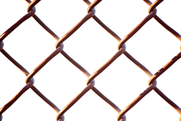 Rusty Chain Link Fence Detail Close-Up isolated on a transparent background