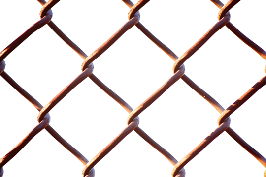 Rusty Chain Link Fence Detail Close-Up isolated on a transparent background