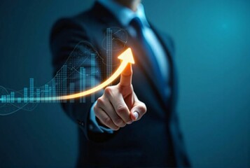 Business Growth and Success Concept: Businessman Pointing at Rising Arrow Graph for Future Development