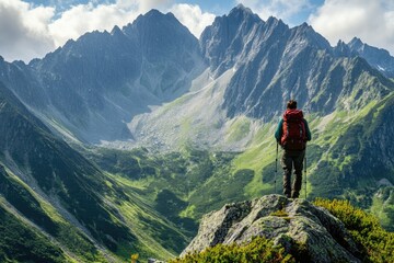Fototapeta premium Hiker at Mountain Summit