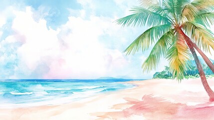 Obraz premium Serene Coastal Landscape with Palm Trees and Ocean Waves