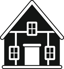 Simple black and white icon of a house with a pitched roof, windows and a door, representing concepts of home ownership, real estate and residential architecture