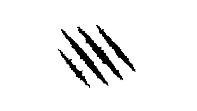 Animal Claw Scratch Mark isolated in black background. Fast Animation of monster nail trace.  