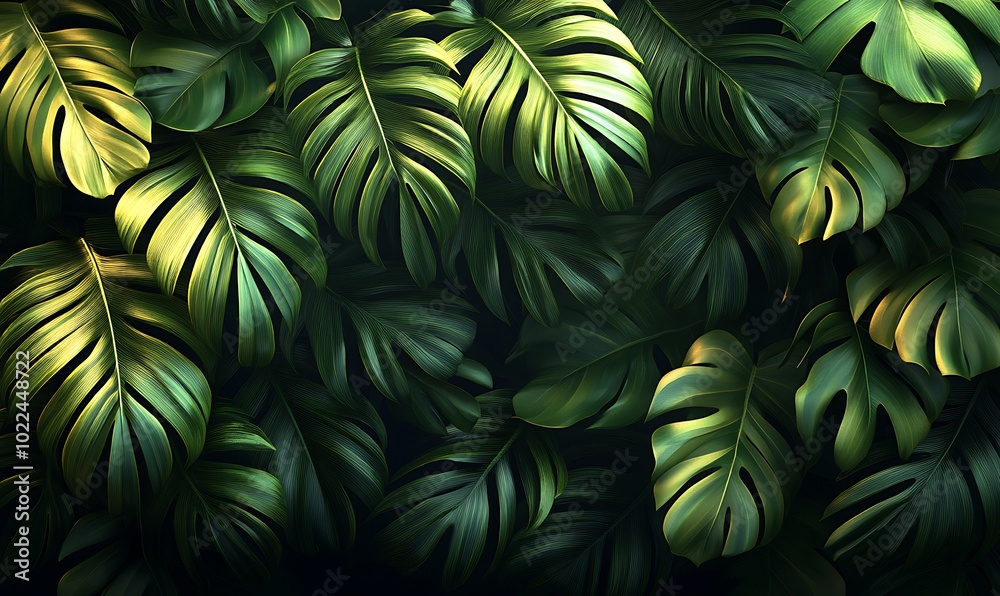 Aufkleber a lush arrangement of green leaves showcasing vibrant textures and patterns, creating a natural, ser