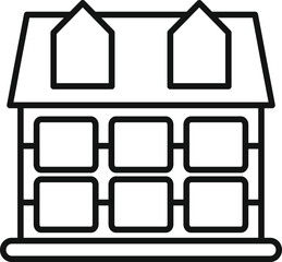 Line drawing of a modern eco house with solar panels on roof generating electricity
