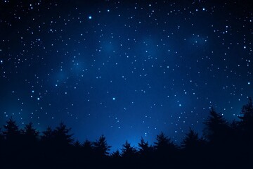 Starry night sky with deep blue tones, distant stars and constellations, mysterious and ethereal atmosphere with soft glow.