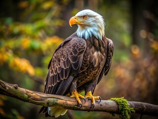 Obraz premium An eagle's strong grip on a branch displays its powerful talons and intricate feather details, highlighting a striking blend of strength and grace in nature's design.