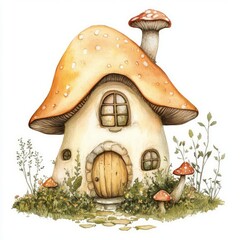Watercolor Mushroom House, Fantasy Art, Fairy Tale Illustration, Mushroom Cottage, Whimsical Art, Trending Art, Popular Watercolor, Fairy Tale House, Enchanted Cottage, Viral Art, Fantasy Cottagecore,