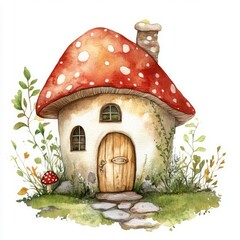 Watercolor Mushroom House, Fantasy Art, Fairy Tale Illustration, Mushroom Cottage, Whimsical Art, Trending Art, Popular Watercolor, Fairy Tale House, Enchanted Cottage, Viral Art, Fantasy Cottagecore,