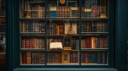 A Glass-Front Bookshelf Filled with Vintage Books