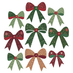 Collection of Festive Christmas Bows in Red and Green
