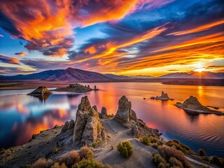 Pyramid Lake Silhouette at Sunset - A Geological Marvel from the Ice Age