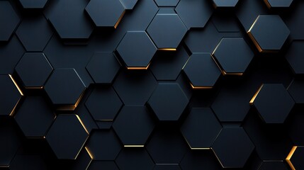 Abstract Black Hexagonal Pattern with Golden Edges