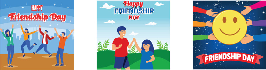 Happy international friendship day greeting card. Happy Friendship Day Social Media Post Template. Happy international friendship day. Set flat vector modern illustration