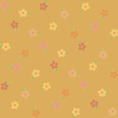 repetitive background with simple flowers. warm colors. floral seamless pattern. vector illustration. baby fabric swatch. wrapping paper. continuous design template for home decor, textile, cloth