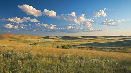 Obraz premium Rolling Hills and Blue Sky with Fluffy Clouds