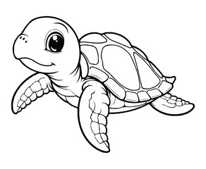 Cute Sea Turtle Cartoon Coloring Page For Kids
