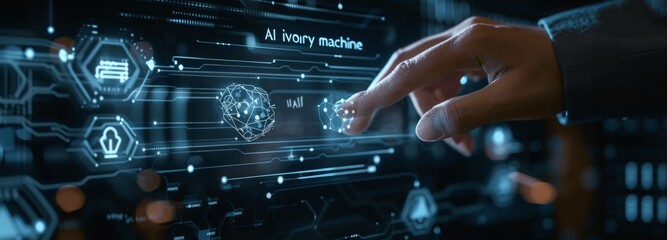 AI Machine Learning Technology Computer Programmer Using Digital Tablet Data Management Cloud Computing Software Development Futuristic Office