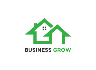 A logo featuring two stylized houses symbolizing growth in business.