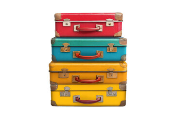 Stack of colorful vintage suitcases on black