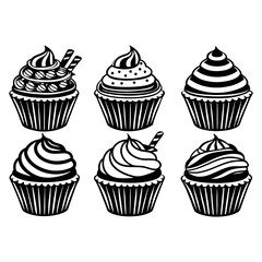 set of Cupcake Icon Silhouette vector illustration