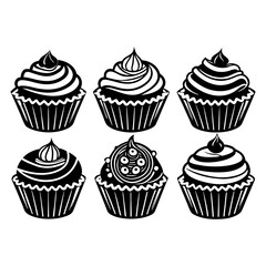 set of Cupcake Icon Silhouette vector illustration