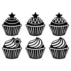 set of Cupcake Icon Silhouette vector illustration