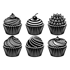 set of Cupcake Icon Silhouette vector illustration