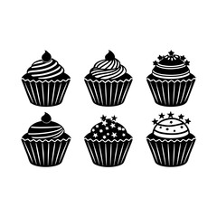 set of Cupcake Icon Silhouette vector illustration