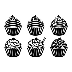 set of Cupcake Icon Silhouette vector illustration