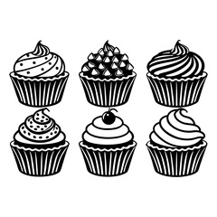 set of Cupcake Icon Silhouette vector illustration