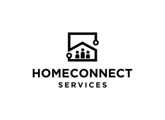 A logo featuring a house and people, representing home services and connectivity.