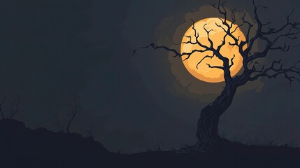 Fototapeta premium Spooky Tree Silhouette Against Full Moon