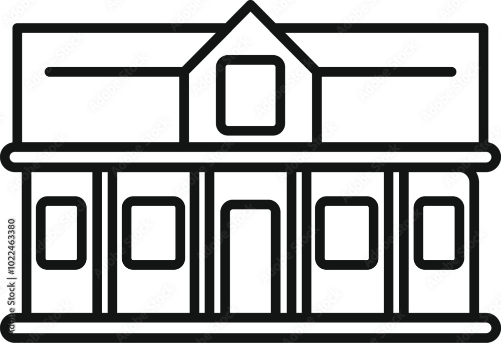 Poster simple vector of a university building facade with columns and windows, isolated on a white backgrou