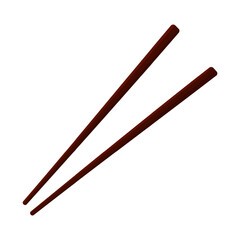 A pair of small thin wooden metal chopsticks, a traditional cutlery in East Asia. Chinese Japanese national cutlery. Icon, element, symbol on isolated white background. Hand drawn vector illustration.