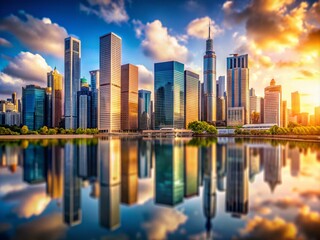 Fototapeta premium Sleek Glass Architecture Reaching for the Sky in Tilt-Shift Photography Style