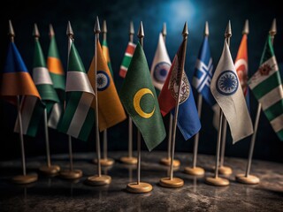 Small National Flags of CIS Countries on Black Background - Unique Documentary Photography