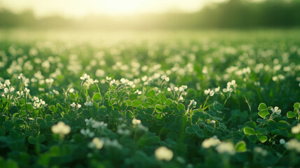 Beautiful field of clover leaves swaying gently in the breeze