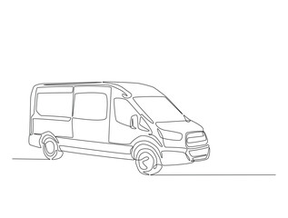 Continuous one line drawing of cargo delivary van. Simple van truck line art vector illustration. Editable vector. © Line addict