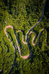 Aerial view of a winding mountain road in Fuji-Hakone Izu National Park, Japan