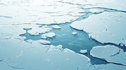 Aerial View of Cracked Ice and Water in a Glacial Lake