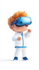 Obraz premium 3D cartoon boy wearing VR glasses