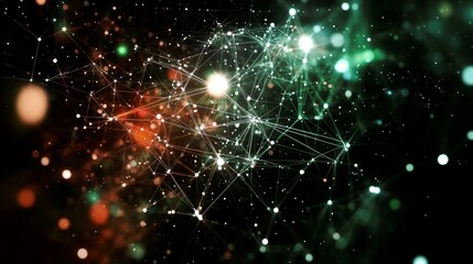 Obraz premium Abstract representation of interconnected nodes and data streams in a cosmic setting.