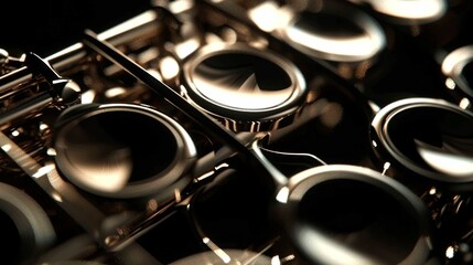 Obraz premium Close-up of a saxophone's keys and pads, showcasing intricate design and craftsmanship.