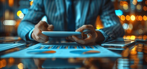 Two businessmen using tablet and laptop in modern office discussing project, co-workers collaborating on business planning and brainstorming ideas, professional teamwork and consulting