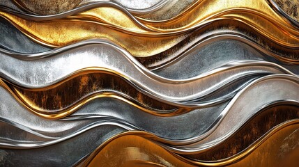 Elegant Flowing Metallic Waves in Silver and Gold