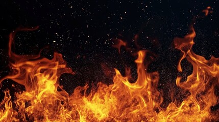 
Fiery flames on a black background