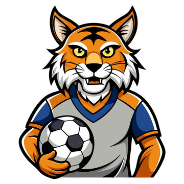 recommend clip art: Wildcat Soccer Star: Mascot design of a fierce yet friendly bobcat soccer player, ready for action. Perfect for sports teams, schools, and children's products.