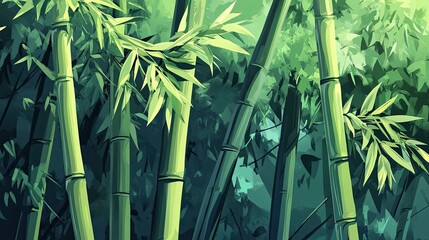 Lush Green Bamboo Forest with Sunlight Filtering Through the Leaves