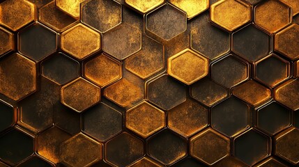 Abstract Honeycomb Pattern with Golden Hexagons